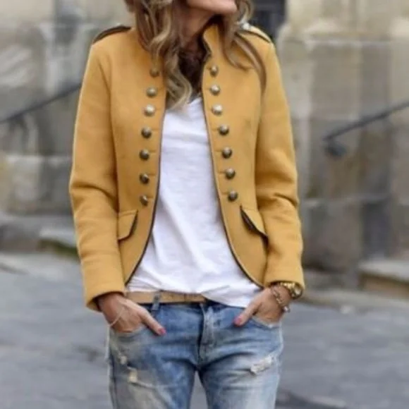 Mustard Button Down Blazer Fit Jacket - Picture 1 of 5